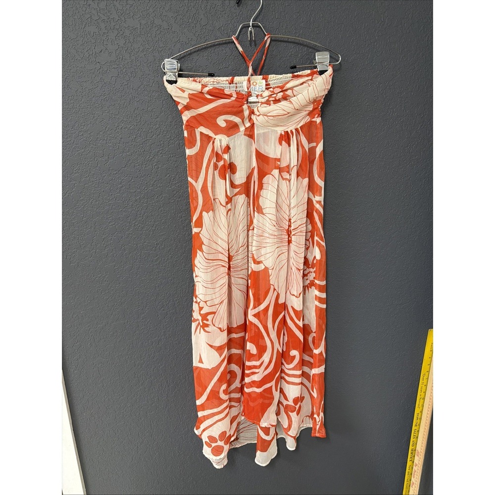 Sol & Mer Floral Swim Cover Up Dress Small Halter Sheer Beach Open Front